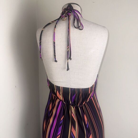 Carole Little Maxi Boho Multicolor Halter Sleeveless V Neck Summer Dress Sz S - Picture 6 of 7